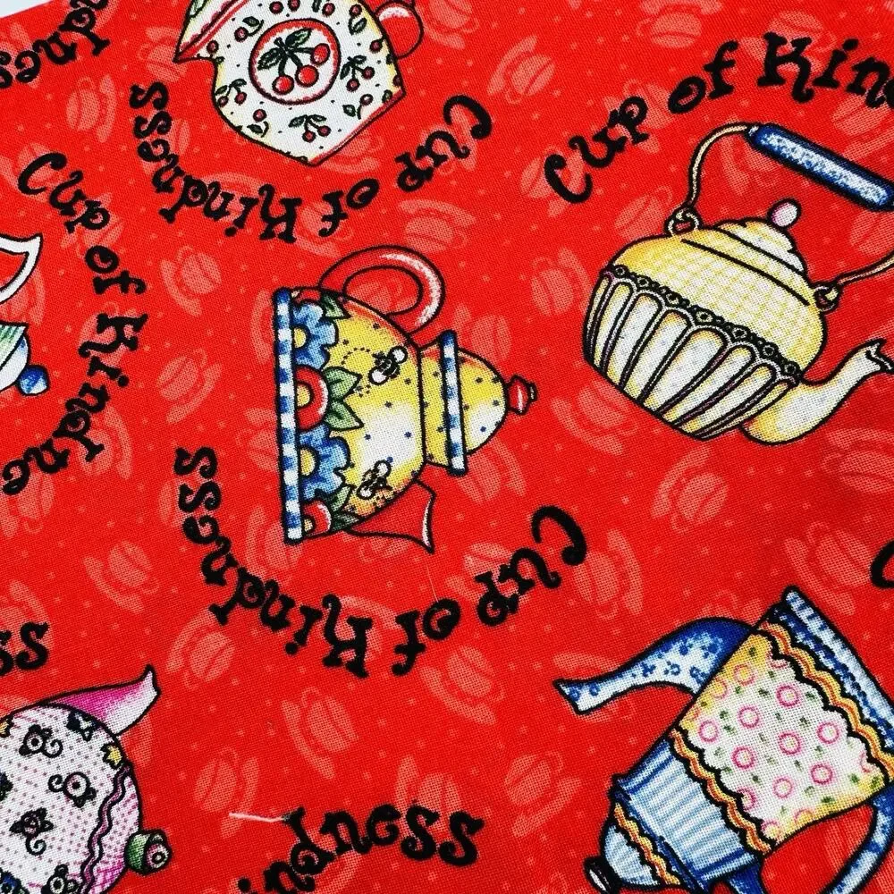 Mary Engelbreit Teapots Cup of Kindness VIP Cranston 2006 Vintage - 2 YARDS Red
